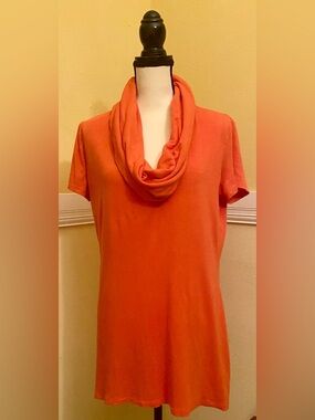 SUZANNE SOMERS Orange Knit Top with Cowel Neck; so soft; size large.